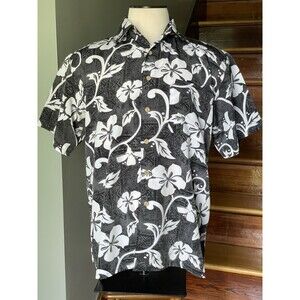 Men’s Island Tropics Extreme Gear Black & White Hawaiian Shirt Size Medium EUC